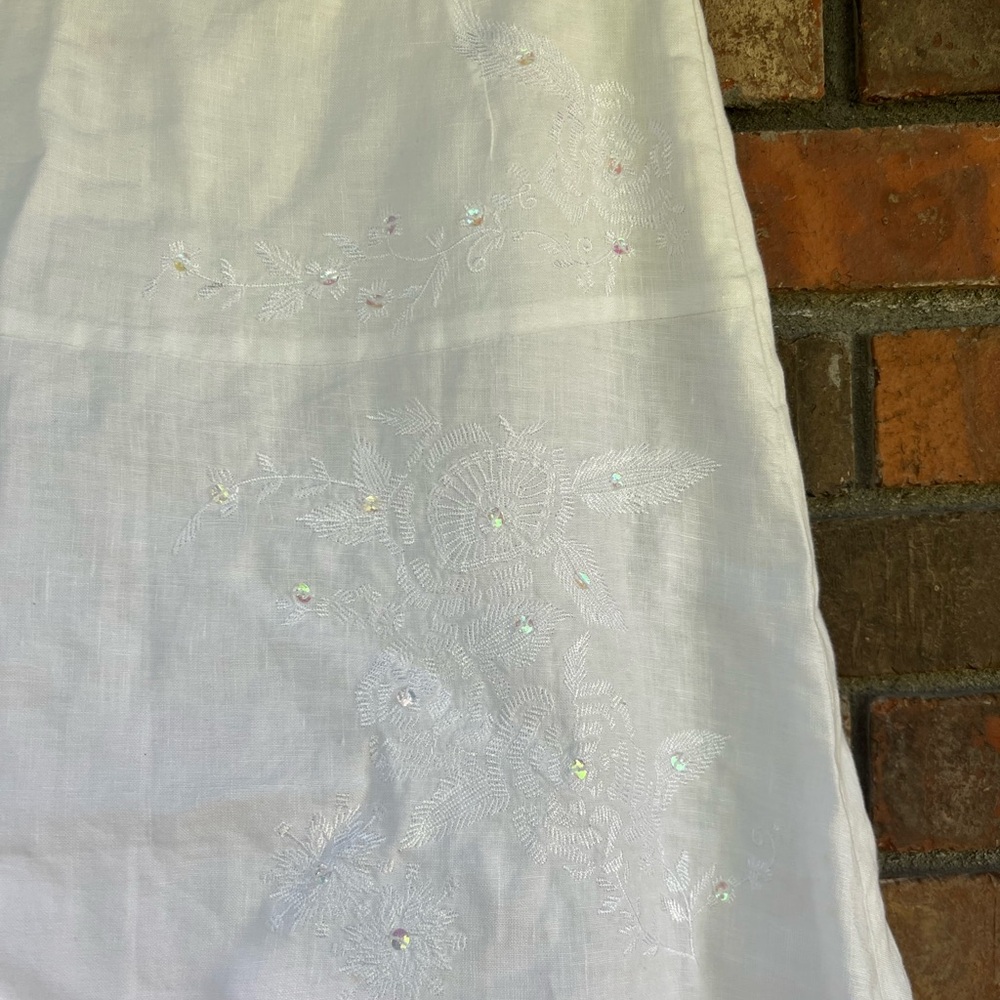 Edward Linen Skirt Embroidered Front 6 - Picture 2 of 9